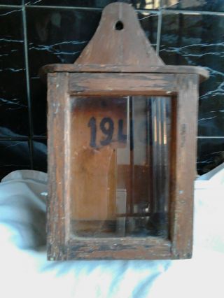 Antique Primitive Old Hand Made Wooden Wall Hanging Clock Box Case