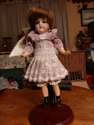 Antique 9 - Inch French Doll (marked France) In Pretty Lavender Dress