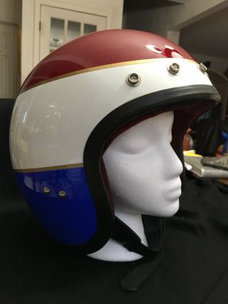 Vintage Red White & Blue Hondaline Stag Shoei Motorcycle Helmet Size Xl Usa 1971