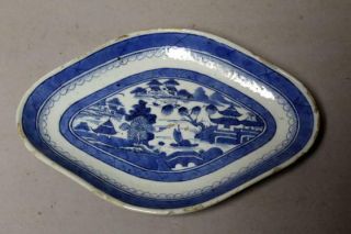 Rare Miniature 18 - 19th C Canton Chinese Porcelain Platter Blue Oriental Design