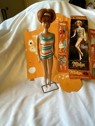 Vintage Brunette Bendable Leg Midge Doll W/box And Arm Tag 1963