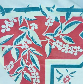 Vintage 1950’s White Tablecloth Cotton W / Tropical Designs
