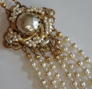 Vintage Miriam Haskell Gold Gilt Brass Baroque Pearl Tassel Necklace