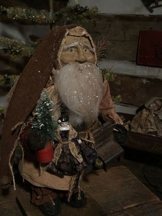 Arnett’s Country Store OOAK Santa/Early Crazy Quilt Coat/ Doll/bear/ Tree 2