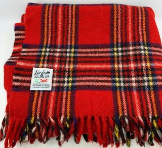 Faribo Red Tartan Stadium Blanket Plaid Pure Wool Woolen Lap Throw Usa Vintage