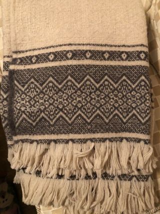 Amana Woolen Mills Wool Throw Blanket Brown & Ivory Nordic 56 X 72 Fringe Usa