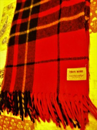 Vintage Troy Robe Wool Plaid Stadium Blanket Lap Throw 55”x58” Fringed Plaid