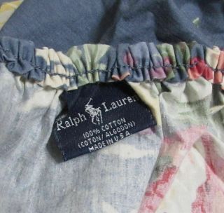 Twin Fitted Ralph Lauren KIMBERLY Blue Cabbage Rose Bed Sheet 2