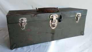 Vtg 19 in.  Kenedy Tool Box Open Interior Worn Leather Handle Corbin Snap Locks 2