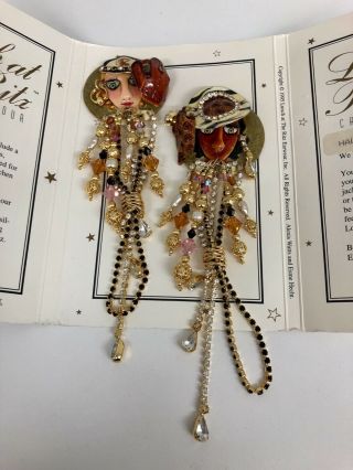 Lunch At The Ritz “haute Sport” Rare Vintage 5 1/2” Clip Earrings