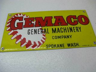 Vintage Gemaco General Machinery Company Porcelain Sign Spokane Washington