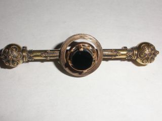 Exquisite Antique Victorian Etruscan Revival 14k Gold Pin Brooch Moveable Onyx
