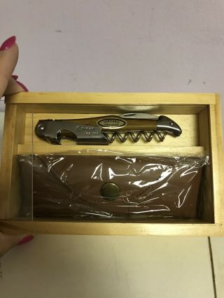 Laguiole Cepage Corkscrew Knife With Leather Pouch In Wooden Box