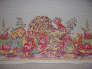 Vintage Thanksgiving/turkey Print Cotton Tablecloth With 8 Napkins
