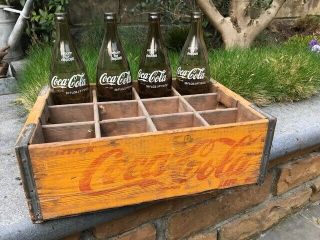 Wooden Coca Cola Crate With 4 Bottles 26 Floz