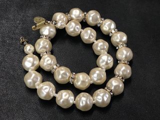 Vintage Miriam Haskell Large Faux Baroque Pearls Rhinestone Necklace Jewelry