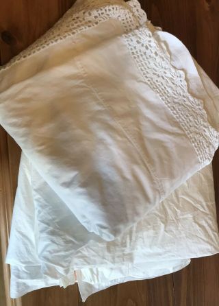 Pair - Vintage Crochet Edge Double Bed Sheet And Plain Double Bed Sheet 1