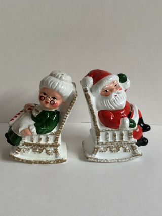 Vintage Christmas Salt And Pepper Shaker Santa & Mrs.  Claus In Rocking Chairs B16