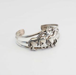 Vintage Sterling Silver Horse Equestrian Cuff Bracelet By Carol Felley