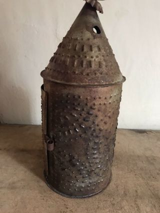 Old Paul Revere Punched Tin Hanging Candle Lantern Lighting AAFA Patina 2