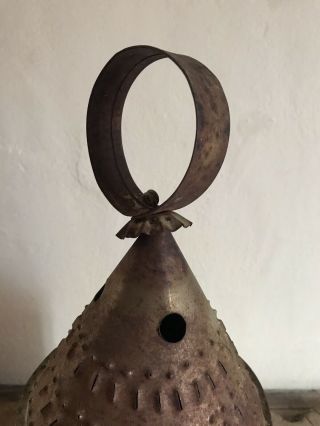 Old Paul Revere Punched Tin Hanging Candle Lantern Lighting AAFA Patina 3