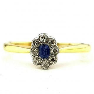 Gorgeous Antique 18ct Gold Diamond & Sapphire Ring Size Uk M,  Us 6,  Eu 53