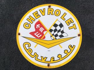Vintage Chevrolet Corvette Porcelain Sign Gas Oil Service Station Pump Plate