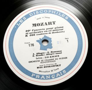 DF 176 LILI KRAUS Mozart piano concertos 9 & 20 french discophiles FD LP 3