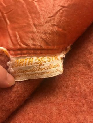 Vintage Wool Blanket Full Size Satin Binding North Star Pink Silk Edge