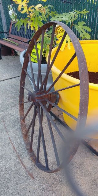 34” Metal Rusty Heavy Wagon Tractor Wheel For Yard Art.  Landscaping