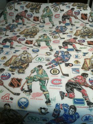 Vintage 1970s Nhl Twin Flat Sheet And Fitted Sheet Set