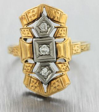Antique Art Deco 0.  16ctw Diamond 14k White/yellow Gold Filigree Cocktail Ring