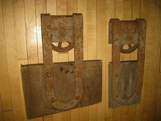 Vintage Primitive Cast Iron Barn Door Track Rollers Large 14 " X 5 1/2 "
