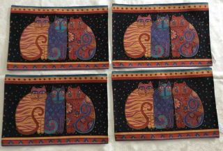 Set Of 4 Vtg 90’s Laurel Burch Cat Tapestry Placemats,  Feline Friends,  Ex.  Cond