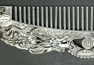 Ancient hand carved Chinese dragon and phoenix Tibetan silver comb a6007 2