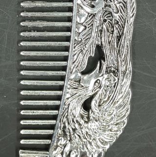 Ancient hand carved Chinese dragon and phoenix Tibetan silver comb a6007 3