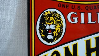 VINTAGE GILMORE LION HEAD CAN PORCELAIN SIGN GAS MOTOR OIL STATION PUMP RARE 3