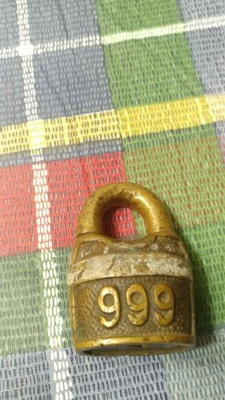 Old Antique Padlock Brass Marked 999 Pat.  Trademark Applied For No Key Read Desc