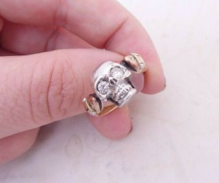 9ct Gold Silver Diamond Eyed Memento Mori Skull Snake Ring