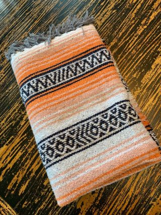 Authentic Mexican Falsa Blanket Orange Serape X Throw Yoga Woven Saltillo 3
