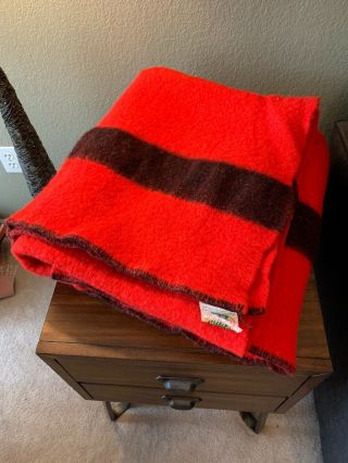 Vtg 50s Faribo Wool Striped Blanket Red “80 X 55