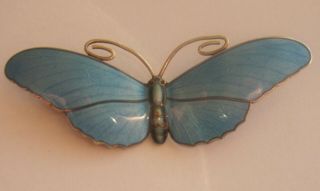 Antique Lagre 6,  8 Cm X 2.  5 Cm Marius Hammer Enamel Butterfly 930 Silver