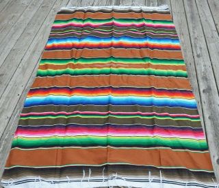 Vintage Rat Rod Saltillo Serape Mexican Striped Blanket 48 " X 76 " X 3.  5 Fringe