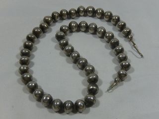 Vtg Sterling Silver Hand Made 10mm Bench Bead 18 " Navajo Pearls Necklace 52.  22g