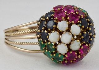 Vintage 1960’s 14k Yellow Gold Opal,  Sapphire,  Ruby,  Emerald Cluster Ring 7.  25