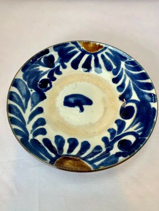 Vintage Japanese Ceramic Plate With Blue And Brown Design (e27)
