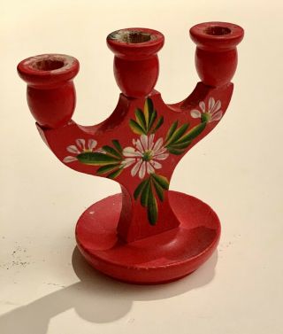 Little Old Swedish Vintage Handmade Painted Wood Candleholder