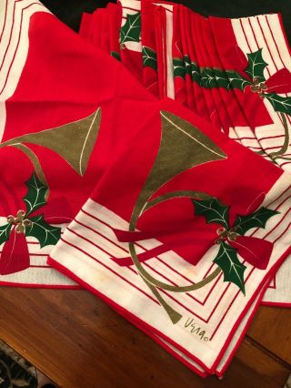 19 Vintage Christmas Vera Neumann Cloth Napkins Cotton 16x16 Holly Red Green Ln