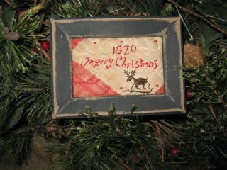 Primitive Tiny Sampler 1820 Merry Christmas Reindeer Early Quilt Folk Art