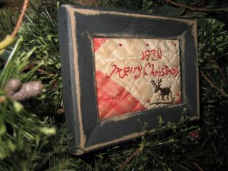 Primitive tiny Sampler 1820 Merry Christmas Reindeer Early Quilt Folk Art 2